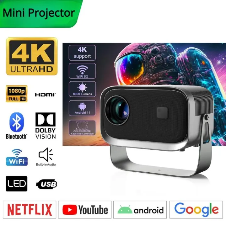 【Local Delivery】Portable Wifi 4k Projector Full HD 1080p 10000 LM Supports Android iOS Syncing Smartphone Screen Home outdoor Theater Projector,Professional