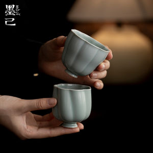 墨己耀州窑仿古陶瓷主人杯功夫茶具品茗杯单杯家用花口瓜棱茶杯