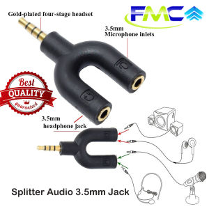 Splitter Audio Mic ke HP Jack 35 mm Male to 2 Female U Shape 2 in 1 Handphone Laptop Microphone Speaker Headphone Earphone