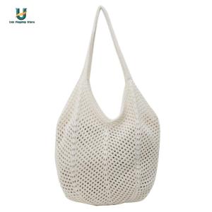 Women Knitting Shoulder Bag Hollow Out Crochet Tote Bag Large Capacity Knitted Tote Handbag Ladies Daily Handbag[Ueb Flagship Store]