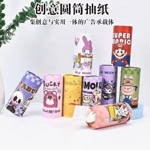 Mini Tissue Roll Car Tissue Box Cartoon Labubu Super Mario Tissue Roll Kotak Tisu Kereta 圆筒车载纸巾