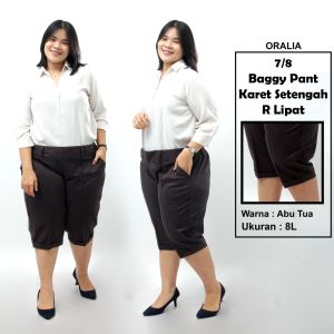 Celana 7/8 jumbo full karet / baggy pant jumbo / celana pendek model karet full R Lipat