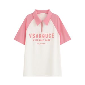 ส่งไวจากไทย SELLDA เสื้อยืดโปโล แขนสั้น พิมพ์ลาย สีพื้น สไตล์เกาหลี สําหรับผู้หญิง