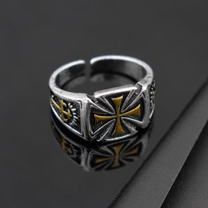Cincin Retro Independent Cross Yellow Vintage Salib Gaya Retro Pria S925 Sterling Adjustable