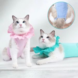 CUTE ELVES with Lace Neckline Cat Anti-lick Recovery Suit Soft Elastic Kitten Protective Clothes Easy To Put on Adjustable Buckle Cats Recovery Bodysuit for Pets