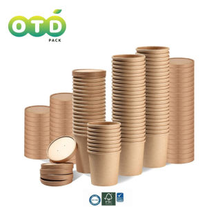Paper Soup Container Disposable Kraft Paper Food Cups Ice Cream Cups Food Storage with Lids Microwavable and Freezer Safe2026