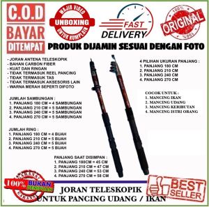 Joran Alat Pancing Ikan Udang Model Antena Teleskopik Bahan Serat Fiber Kuat Ringan