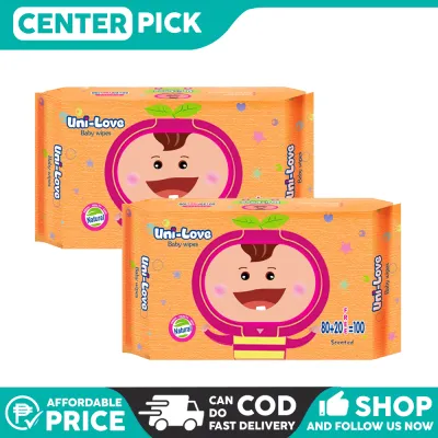 Centerpick 3Pcs Unilove Baby Wipes 100 Sheets | Powder Scent Alcohol Free Thick Soft Wet Tissue Thick & Soft Tissue for Newborn & Sensitive Skin | Mabango Gentle sa Balat | Pampunas Baby Panglinis Kamay Mukha at Pwetan | Baby Care Hygiene Essentials