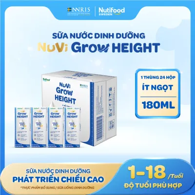 Sữa Nước Nuvi Grow Height (Thùng 24 Hộp 180m Ít Ngọt ) - Hỗ Trợ Phát Triển Chiều Cao