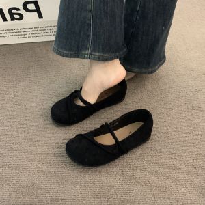 Free Shipping Casual Suede Loafers WomenS Flat Shoes Suitable For Spring And Autumn With A Retro And Gentle Style Round Toe