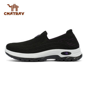 CMATRAV Sepatu sneakers Slip-On Kasual Wanita Terbaru Hitam Abu-abu Hiking Outdoor Jalan Sehat Sneakers