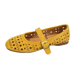 YOTO Womens Vintage Mary Jane Flats Breathable Perforated Leather Shoes With Adjustable Buckle