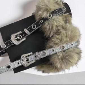 hananre Punk PU Studded Fur Belt Y2K Vintage Faux Fur Waistband Metal Plush Furry Waistband Jeans Waist Belts Accessories
