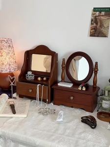 xpkQ Table Mirror Vanity Desk Mirror with Stand Decorative Wood Desk Dressing Makeup Mirror for Countertop Bedroom Living Room B8T9H