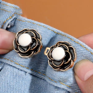 Camellia Rose Petal Waist Belt Elastic Waist Button Adjustable Invisible Jeans Buckle