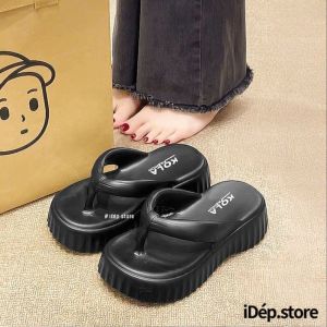 Dép bánh mì nữ xỏ ngón đế dày cao 5cm siêu nhẹ êm chân iDÉP DL049 Dép kẹp nữ đế xuồng thời trang (Đen)