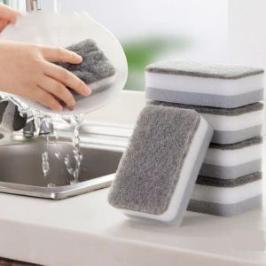 【Neatly】 5Pcs  Double-Sided Sponge Scrub Pot to Wash Dishes Magic Wipe Kitchen Housework Cleaning Three-Layer Sponge Scouring Pad Wholesale Super Low Price