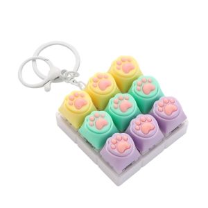 MUNCHX Cats Paw Shape Fidget Keychain 9Keys DIY Keyboard Keyboard Clicker Toy Relaxing Keycap Finger Keyboard Cap Adult Toy