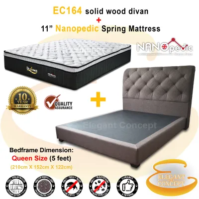 (Combo Deal) EC164 Full Solid Wood Structure Bedframe Katil with Water Repellent Fabric + Dr.Alstone Nanopedic 11inch Anti Static Fabric Mattress Tilam