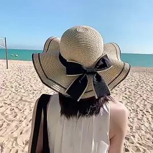 Beach Big Edge Straw Hat Summer Outdoor Straw Hat Bow Wide brimmed Sunshade Hat