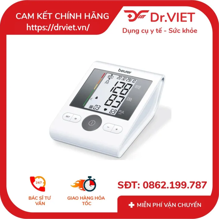 Máy đo huyết áp bắp tay điện tử Beurer BM28 chính hãng Đức, màu trắng xám, nhựa ABS, vòng tay 22–42cm