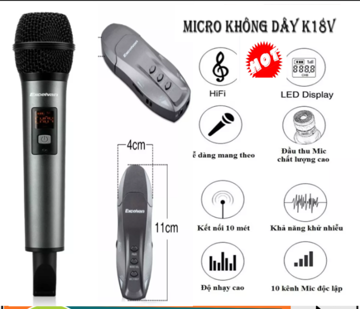 Micro Kh ng D y Mic H t Karaoke Kh ng D y Excelvan K18V Micro