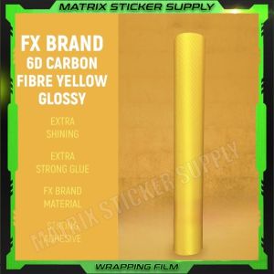 PREMIUM 6D CARBON FIBER YELLOW KERETA STICKER (152CM-Custom)Pelekat Stickers Car Sticker Kilat Wrapping Vinyl Wrap Film