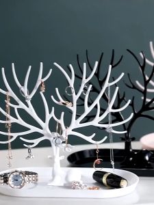 Jewellery Organizer Deer Tree Display Stand Rack Earring Necklace Holder Women Accessories Hang Storage Plastic Unique Bekas Simpan Aksesori Waniita Plastik White