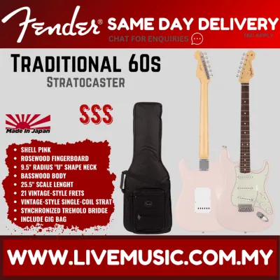 Fender Japan Traditional 60s Stratocaster Electric Guitar RW FB Shell Pink