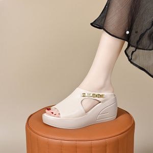 【Free Shipping】Platform-soled peep-toe womens shoes 2025 summer new thick-soled wedge sandals for women fashionable outdoor slippers