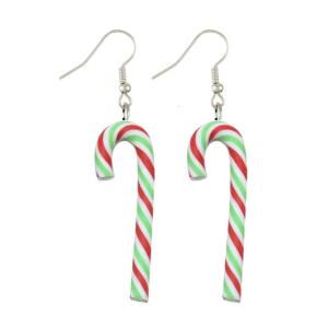 Colorful Candy Cane Earrings Fashionable Christmas Clay Earrings Trendy Christmas Ear Christmas Crutch Earrings