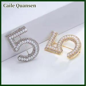 Caile Fashion Rhinestone Pearl Number 5 Brooches For Women Clothing Coat Jewelry Accessories Gifts