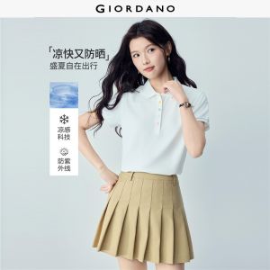 Giordano Beau Monde Women Cooling anti-UV rainbow buttons slim polo shirt Free Shipping 13316399