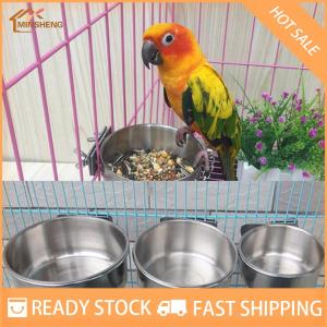 MIH ✨ COD ✨ PET Hanging Bowl สแตนเลสสุนัขและแมวให้อาหารอาหารนกชามกรง