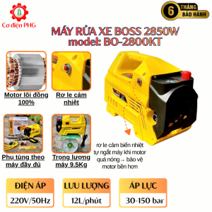 Máy rửa xe cao áp BOSS 2250W - 2850W - 3050W trang bị công tắc an toàn chống rò điện dùng xịt rửa xe vệ sinh nhà cửa