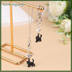 tuokaiguoji Black Cat Kawaii Y2K Phone Charms Pendant Key Chain Accessories For CCD Camera Earphones Schoolbag Hanging