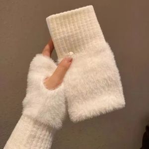 MODERNLUX Mềm mại Găng tay nửa ngón Lông cừu Màu sắc đồng nhất Găng tay len mềm mại Sang trọng Găng tay cổ tay Mùa thu mùa đông