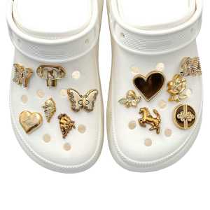 12PCS CROCS jibbitz quyến rũ màu vàng lì bướm steed khóa giày có thể tháo rời Kim Cương Đỏ Studded Bow giày hoa trang trí cho CROCS