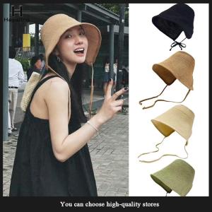 Hayating Linen Straw Regency Bonnets Hats For Women Sun Hats Bow Beach Cap Big Wide Brim Cloche Hat Chapeau Femme Lace Up Outdoor Summer