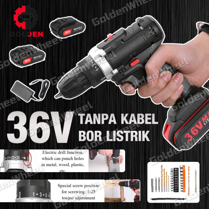 36VF Mesin Bor Alat-alat Listrik Bor Listrik + Baterai + Charger 36V