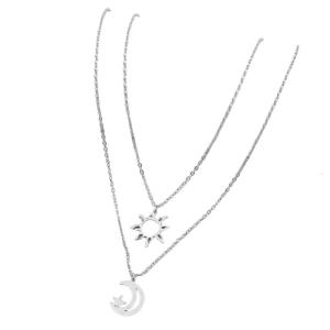 2 Pcs Trendy Stainless Steel for Sun Moon Pendant Necklaces with Cardboard Cute Elegant Necklace for Women Girls