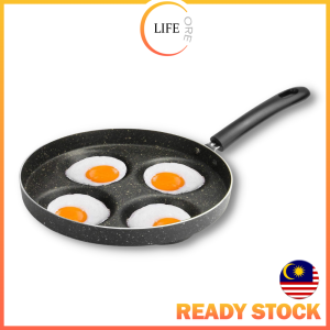 ☀️Life Core☀️ Non Stick Egg Pan Round 4 Hole Ham Pancake Maker Breakfast Cooking Pan Omelete Frying Pan Fast Kuali Telur