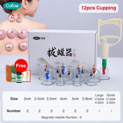 Cofoe 24pcs Vacuum Cupping Therapy Set Large The Vacuum Suction Cupping for Acupressure Massage Body Pain Relief and Detoxification Therapy Device Body Massager Kit Traditonal Chinese Treatment拔罐器