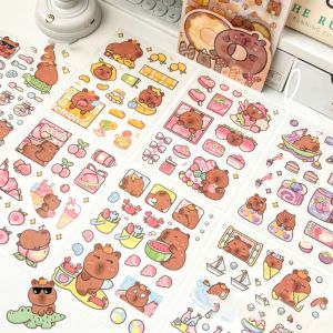 INAPO 4 Pcs/bag Cartoon Capybara Sticker Cute Creative Capybara Ledger Material PET Waterproof Stationery Sticker Kids