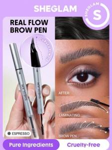 SHEGLAM Real Flow Laminating Brow Pen 2-In-1 Fork-Tip Multi-Use Longwear Brow Pen & Gel Makeup Cosmetics