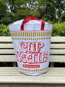62 Litre Nissin Cup Noodle Tote / Laundry / Shopping Canvas Bag (Red Blue Green Calbee) *Japanese Magazine GWP*