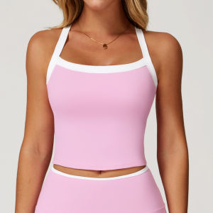 Nude-feel yoga tank top with contrasting colors and hollowed-out back stylish fitness wear for outdoor use high-end running sports bra 2027