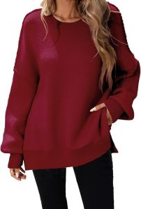 Womens Oversized Batwing Sweater for Autumn  2025  Round Neck Pullover Knitted Top  -  Outer Seam  High-low hem  Side slit