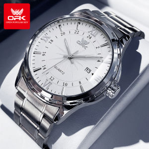 OPK Mens Casual Watch 2024 New Stainless Steel Strap Waterproof Business Style Fashion Quartz Calendar Luminous (1*Box)