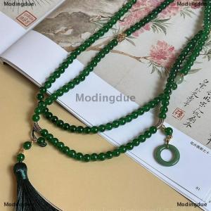 [COD] Modingdue Natural Stone Prayer Necklace Women Buddha Meditation Green Necklace Long Tassel Chokers Gift